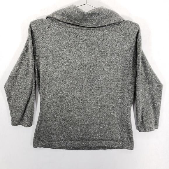 Ann Taylor LOFT Wool Blend Sweater Womens XS Metallic Silver Cowl Neck Pullover - Picture 5 of 6